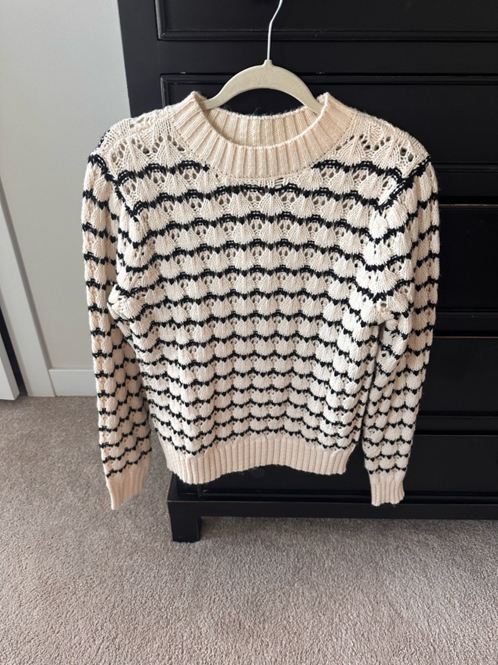 Falls Creek Cream and Black Textured Crewneck Sweater
